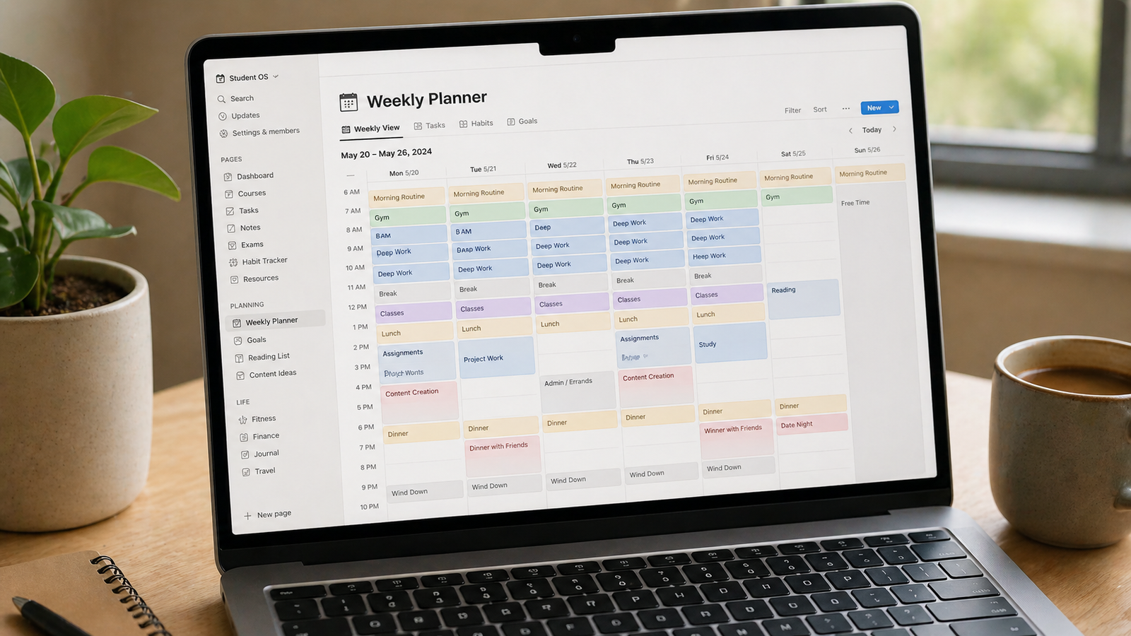 Student on phone texting friends while sitting with planner open, managing schedule
